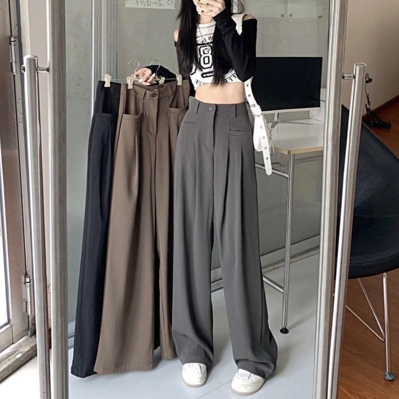 Quần Tây Công Sở Ống Suông Rộng Cạp Cao Túi Ngang 3 Màu Siêu Xinh - AM.clothing25