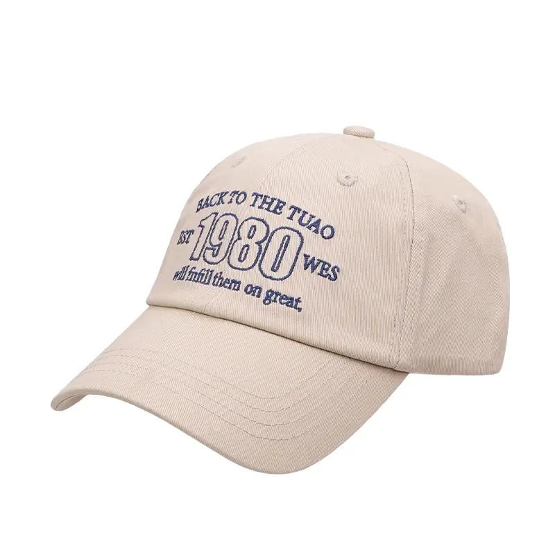 OHSOME Topi Baseball Teks Amerika Retro Putih Khaki Mostorhata 2