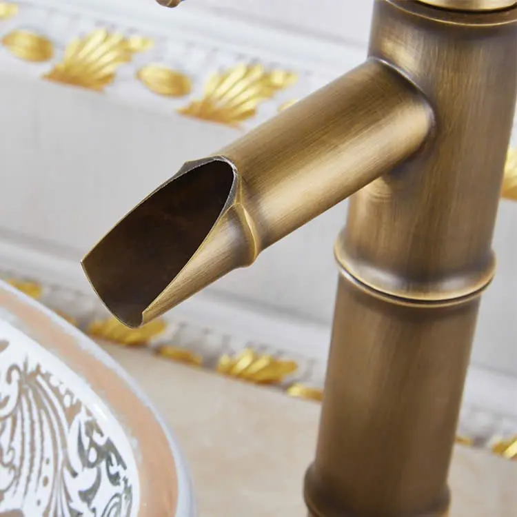 Vòi lavabo nóng lạnh Đồng hình ống trúc, 30cm, giả cổ, sang trọng, tinh tế 3