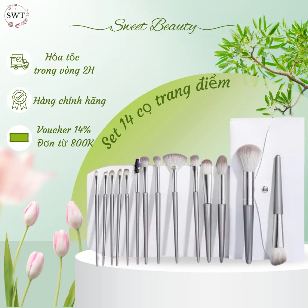 Bộ Cọ Trang Điểm 14 Cây KHÔNG HỘP Chuyên Makeup Lông Siêu Mềm SWEET BEAUTY