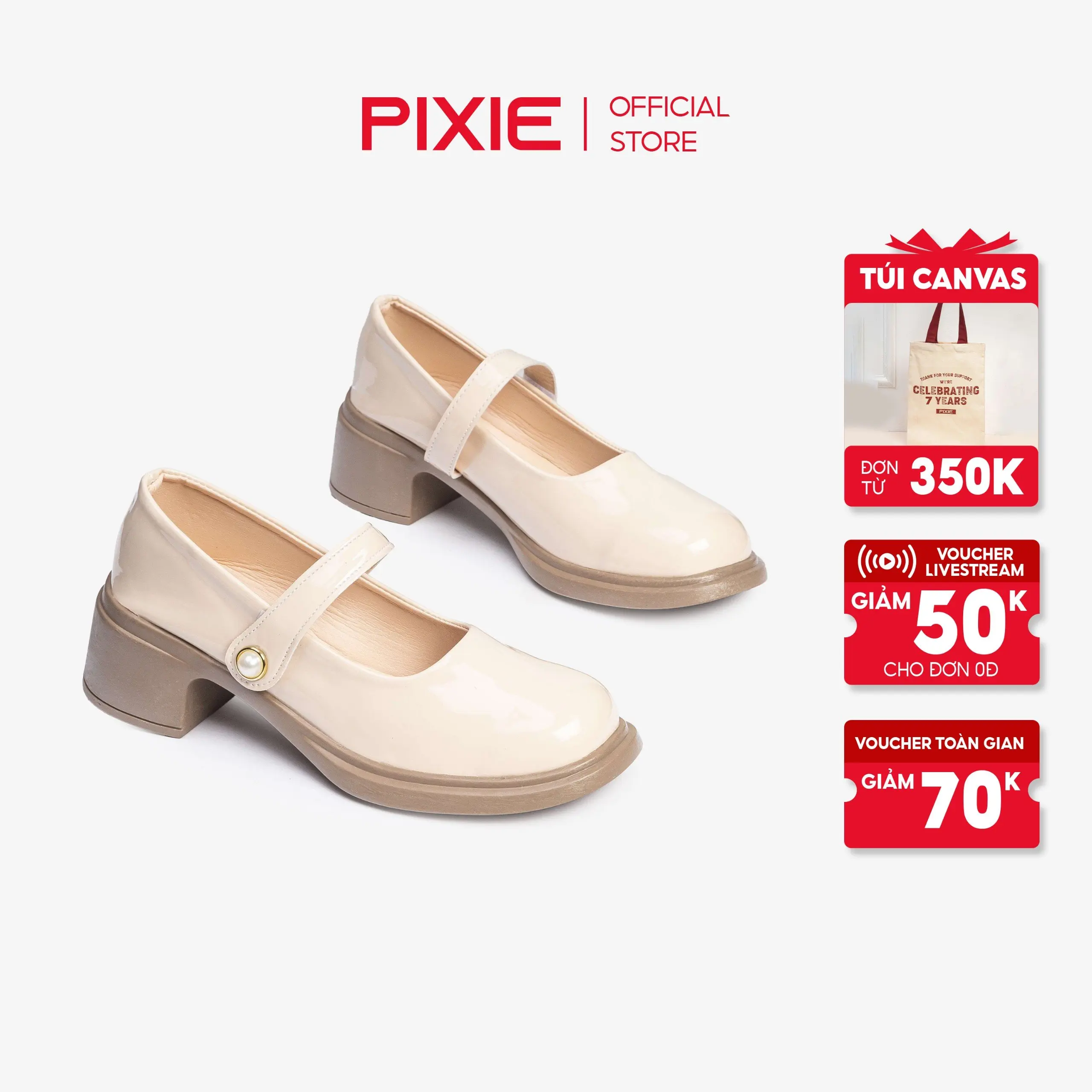 Pixie -Giày Cao Gót Oxford 5cm Quai Ngang Đính Hạt E250 + 1 Tất ngẫu nhiên