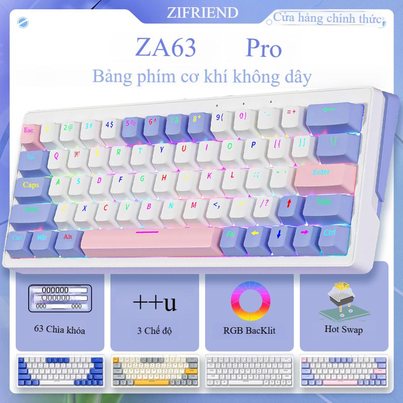 ZIFRIEND ZA63 PRO 63 phím Bàn phím cơ có dây & không dây 3 chế độ Bàn phím chơi game RGB Backlit Hot Swappable Blue / Red Switch bàn  phím bàn  phím ban  phim bàn  phím chuot  cong