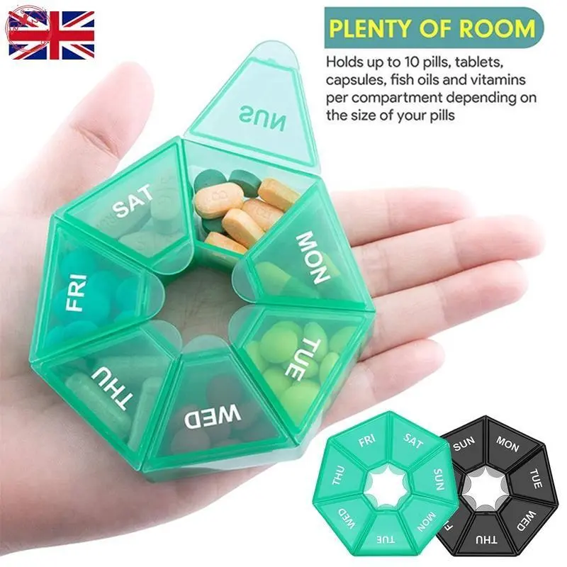 One week 7-corner pill box, round 7 grids, small pill box for one week, mini 7-day portable pill-dispensing jewelry box