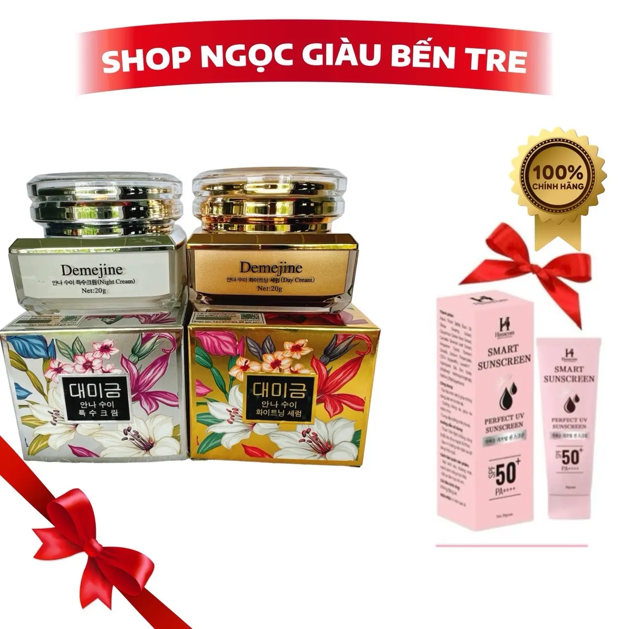 [ tặng kem chống nắng] combo ngày đêm kem DEMEJIN 20g hỗ trợ bong da tai tạo nhẹ tặng kem chống nắng hanakom 30g.
