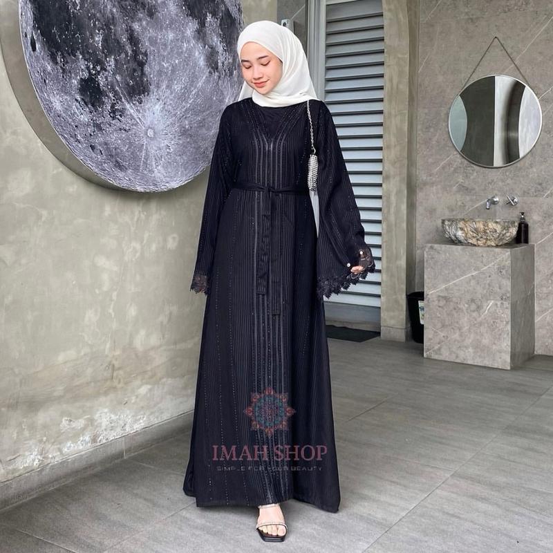 Abaya Hitam Turkey Gamis Syari Muslimah Embos Hitam Kombinasi Renda Dress Arab Saudi Mata Hitam 951 5