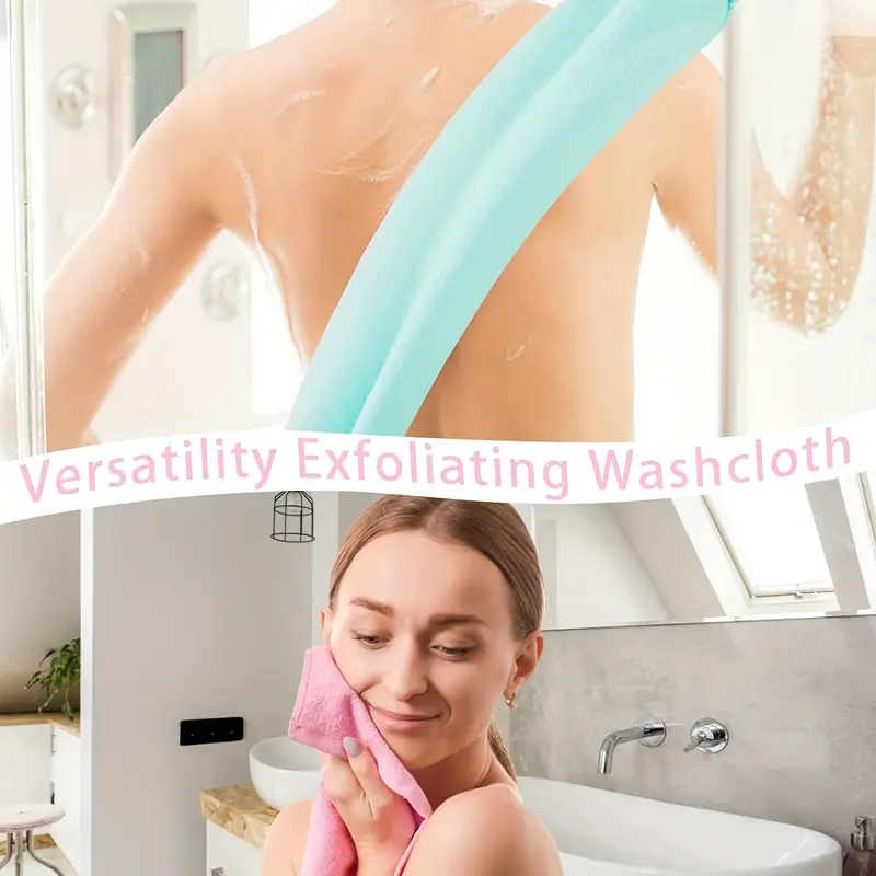 Găng tay tẩy tế bào chết lưng, 4 gói, Nylon co giãn, Vải chà cơ thể hai lớp, có tay cầm, thích hợp để tắm, làm sạch và mát xa da, Vải lau khô nhanh, dành cho nam và nữ 1