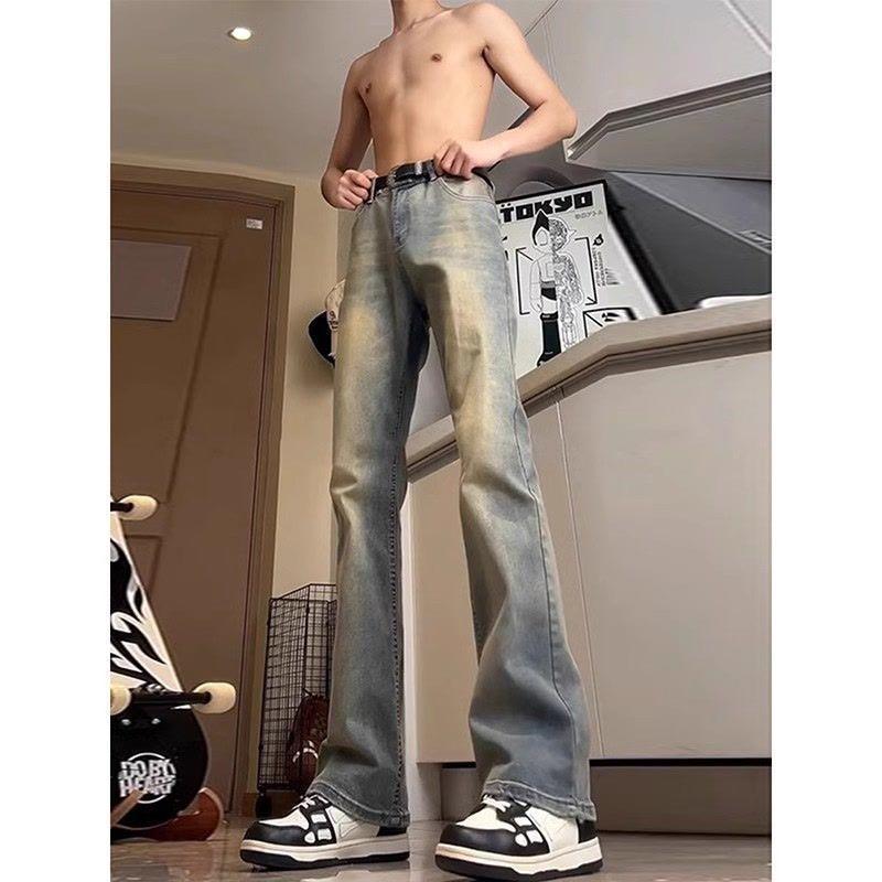 Quần Dài Jean Cạp Cao Màu Xanh Dương, Phong Cách Cổ Điển Dành Cho Nam Giới, Mỏng Mùa Hè, Quần Rung Đường Phố Cao Cấp Mỹ, Quần Dài Bootcut Thẳng Cao 0