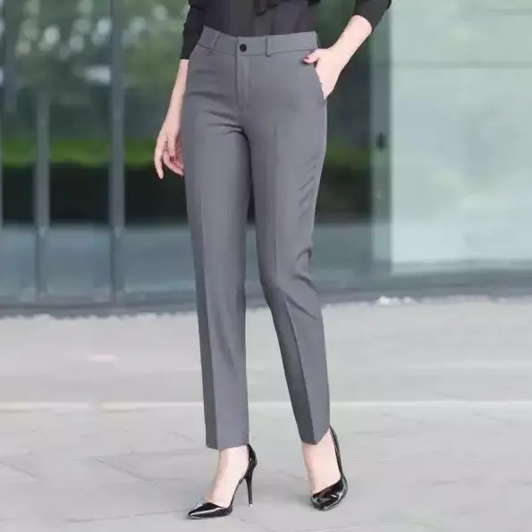 Quần vải nữ công sở dáng baggy ống đứng vừa kiểu mới cạp cao Quần tây nữ lưng cao đi học chất tuyết mưa màu đen trơn mềm Pants Denim Ong Women 2
