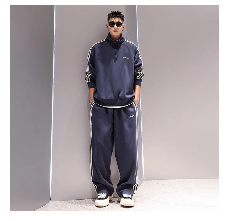 Product Introduction of FANAVY-National Trend Casual Sports Suit Spring Autumn Men's Trendy Half-Zip Pullover Casual Top Plus Size Wide-Leg Straight Pants 12