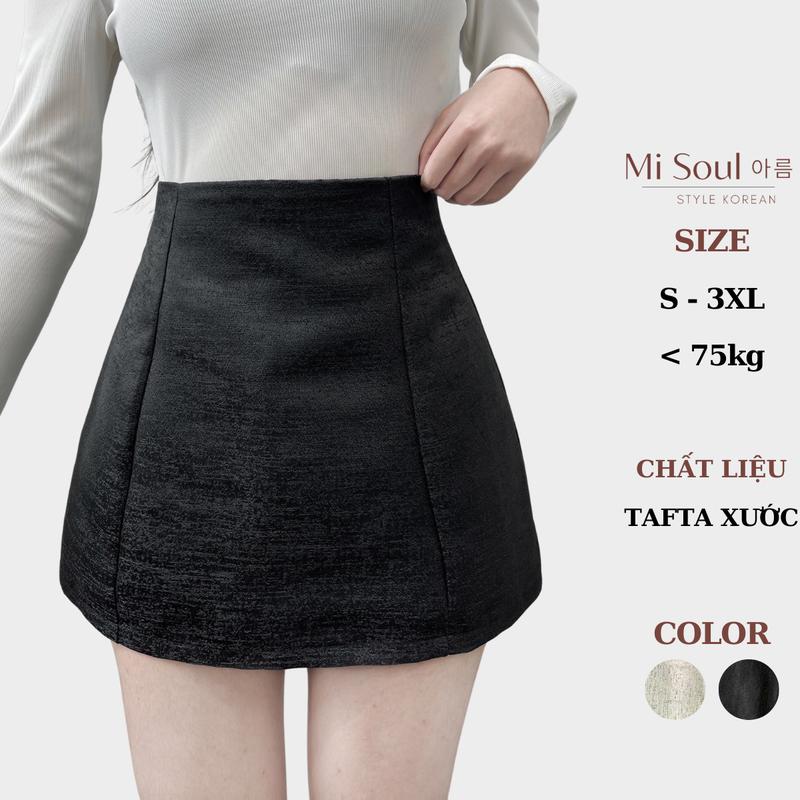 Chân Váy Tafta Xước BigSize Dáng Chữ A Cạp Cao MiSoul, Chân Váy Con Ong BigSize 252 Nữ Women Đen Nhung