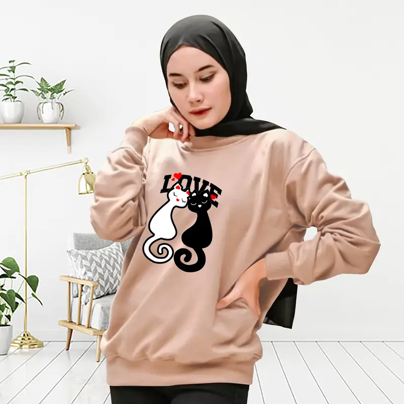 Atasan Wanita CAT LOVE Bahan Babyterry sablon DTF Baju Wanita / Kaos Wanita lengan panjang / Sweatshirt Wanita kaos couple ibu dan anak 3