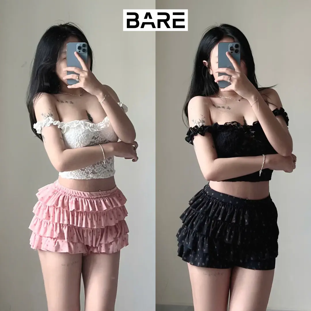 BARE.Y2K_Áo Ren Hai Dây Form Ôm Body Có Mút Ngực Phong Cách Cuốn Hút_A369 Nữ Women Top Đen