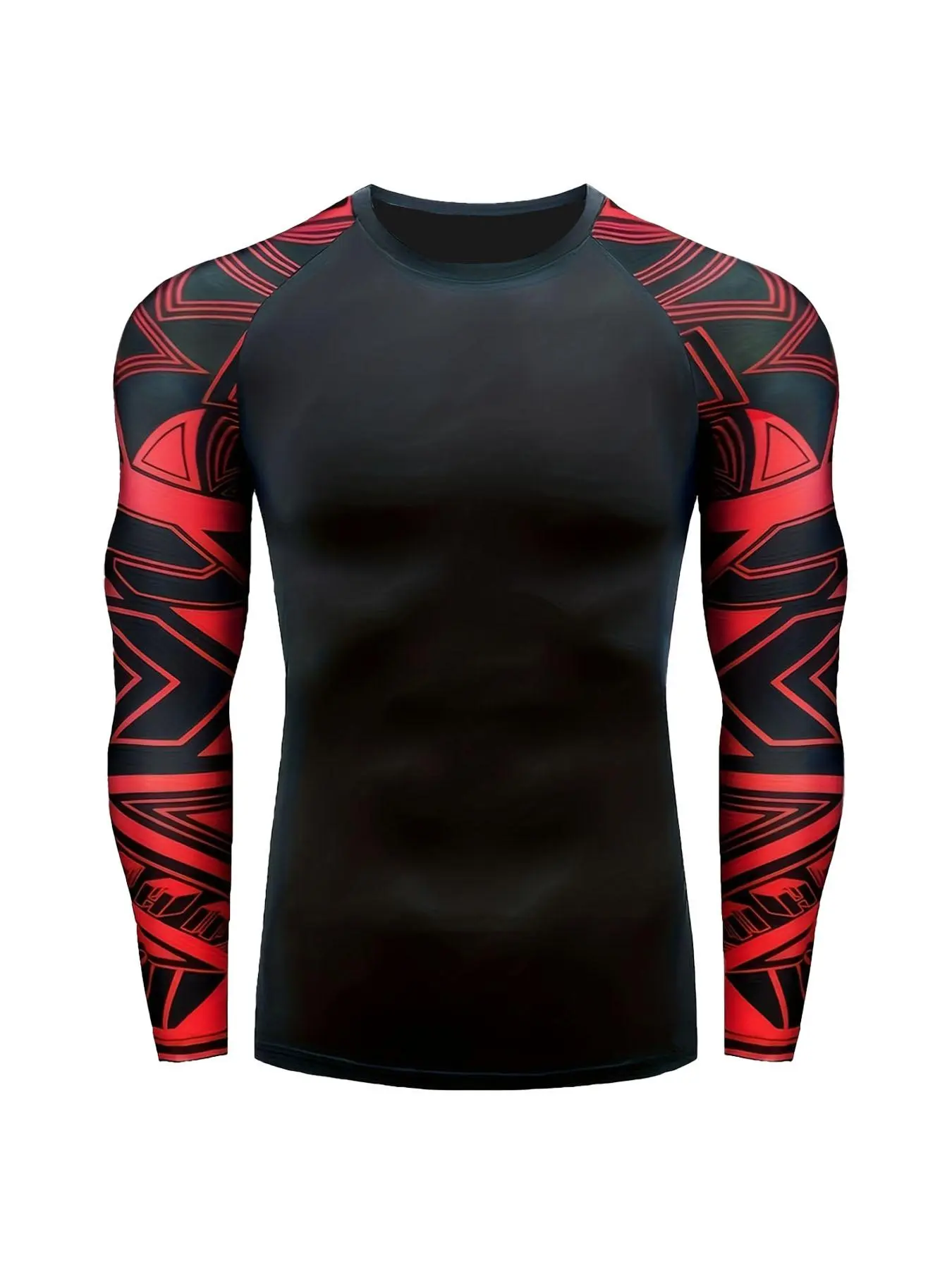 Men's Geometric Print Long Sleeve Sports Tee, Quick Drying Breathable Round Neck T-Shirt for Cycling Running Outdoor Activities, Casual Sportswear for Men