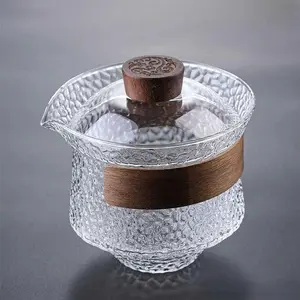 TCFOS Mangkok Gaiwan Chinese Tea Bowl 230ml – Infuser Kaca Borosilikat Tahan Panas untuk Upacara Minum Teh Tradisional dan Penyajian Elegan - Transparan