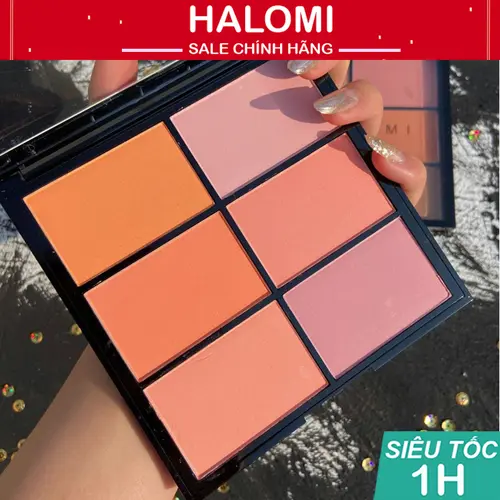 Bảng phấn má hồng Guicami 6 ô tone cam hồng đào siêu xinh chuyên dùng cho makeup chính hãng HALOMI Trang Điểm