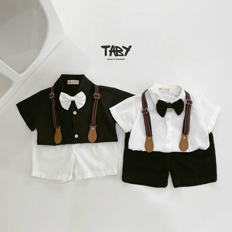 [Taby] Bộ sơ mi công tử phối đai chất liệu áo sơ mi thô Hàn, quần kaki mềm mại, thoáng mát cho bé từ 9-25kg TA13