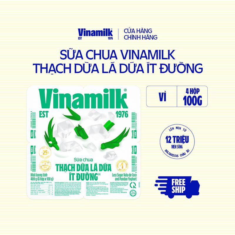 [CHỈ GIAO THÀNH PHỐ LỚN BÁN KÍNH 10KM] Sữa chua ăn Vinamilk Thạch Dừa Lá Dứa 100g