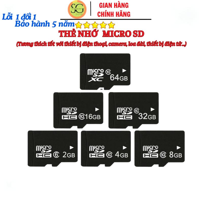 Thẻ nhớ MicroSD Class 10 Tốc độ cao (Đen) 2GB/4GB/8GB/16GB/32GB/64GB Chuyên dụng cho CAMERA, điện thoại, máy ảnh, thiết bị loa đài, Bảo hành 24 tháng