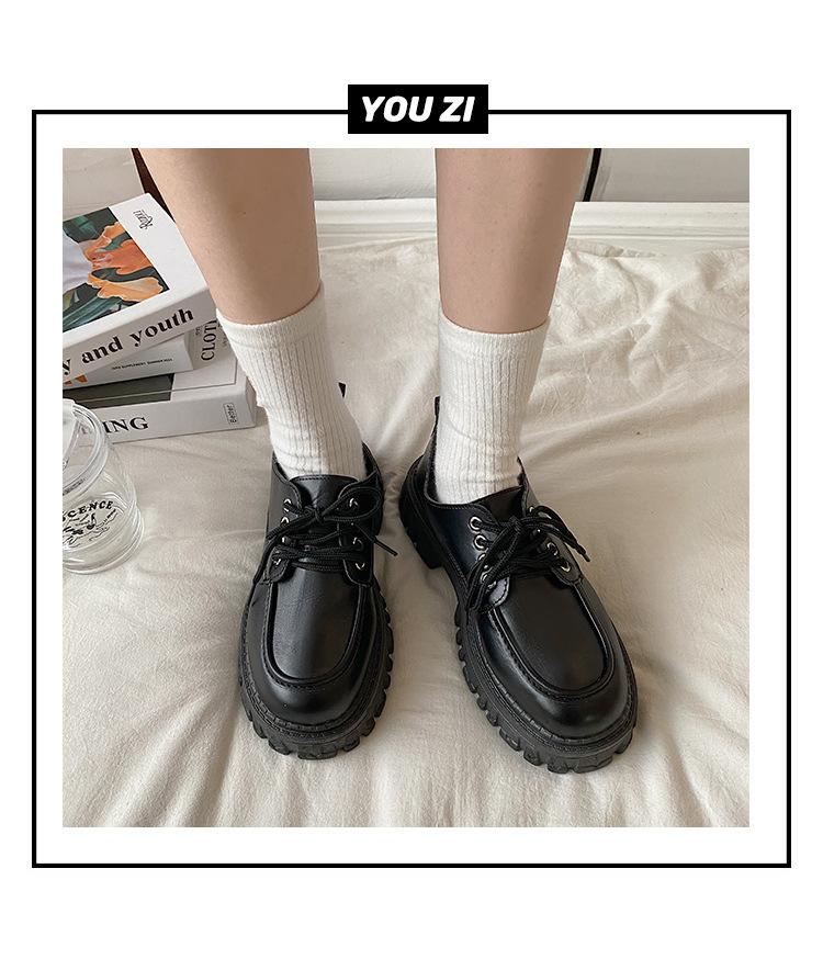 Product Introduction of British Style Leather Shoes Women's New Spring and Autumn Thick Bottom All-Match JK Pumps with Skirt Loafers Retro Black Tie 5