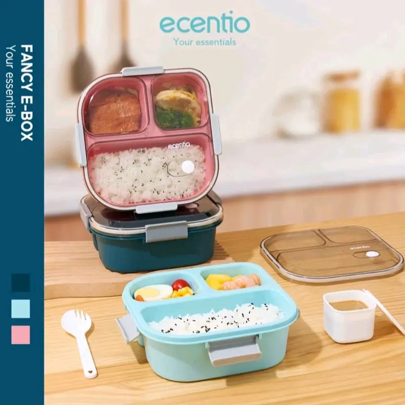 Lunch Box Ecentio Biru 1100ml 3skat Kotak makan Bekal Tempat makan ecentio 1100ml 3skat 1