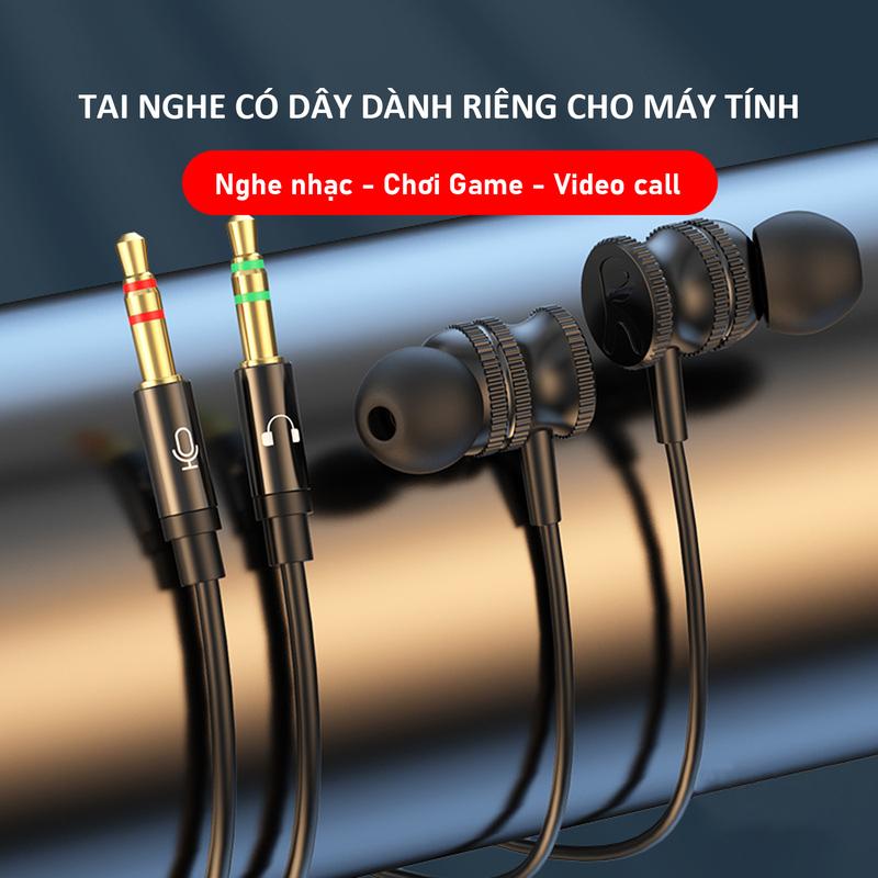 Tai nghe gaming PC có dây in ear dây dài 2,5m có mic đàm thoại jack cắm đôi 3.5mm-Y7