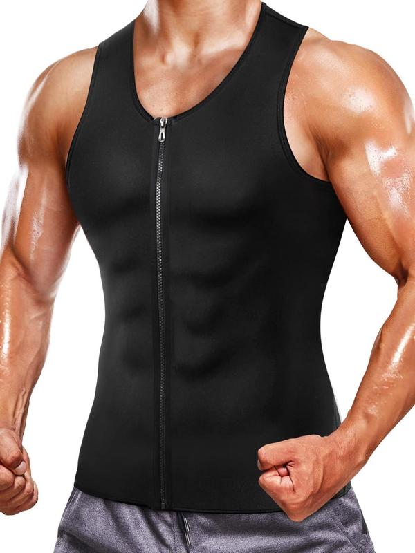 Men's Neoprene Sauna Sweat Vest, Slimming Weight Loss Workout Tops, Sleeveless Front Zipper Fitness Tank Tops, Waist Trainer Shaper, Men's Shapewear 0