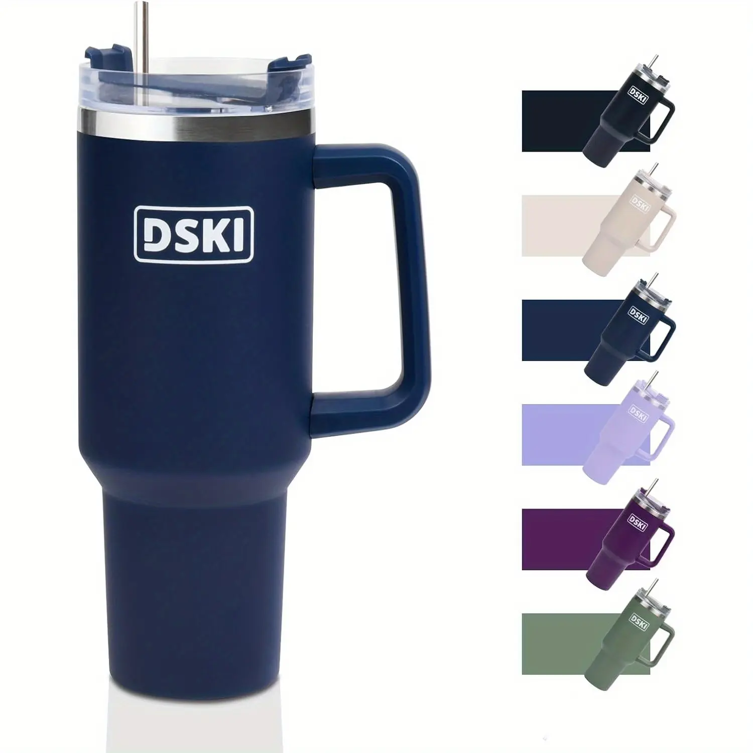 40oz Stainless Steel Vacuum Insulated Tumbler - Car Water Bottle with Straw, Lid, and Handle, SUS304 Travel Coffee Mug for Hot/Cold Coffee, Tea, and Beer (Navy Blue)