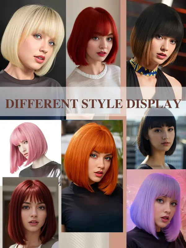 12 Inch Short Straight Bob Wig, Fashion Gorgeous Fluffy Wigs for Women, Synthetic Full Machine Wigs for Party, Daily Use 8