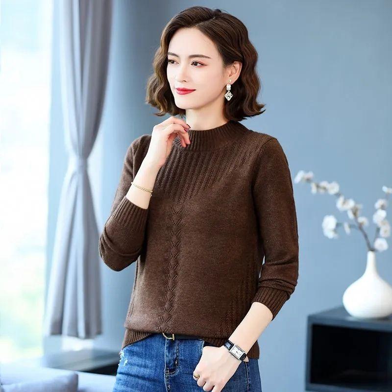 Áo Len Cao Cấp Cho Mẹ, Dành Cho Phụ Nữ, Hàng Mới Về, Cổ Tròn, Dáng Rộng Vừa Vặn, Che Bụng, Thích Hợp Cho Mùa Xuân, Mùa Thu Và Mùa Đông, Áo Len Mặc Trong, Màu Trơn 5