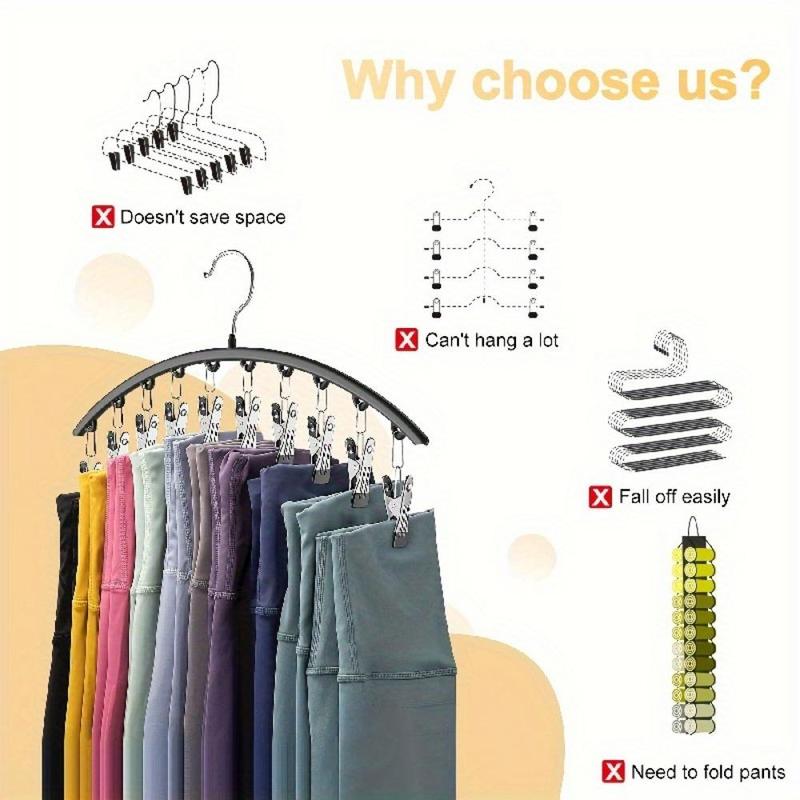 Product Introduction of Stainless Steel Leggings Hanger, 2 Counts Space Saving Curved Hanger with 10 Clips, Pants Socks Hanger for Clothes Shops, Home Organizer 4