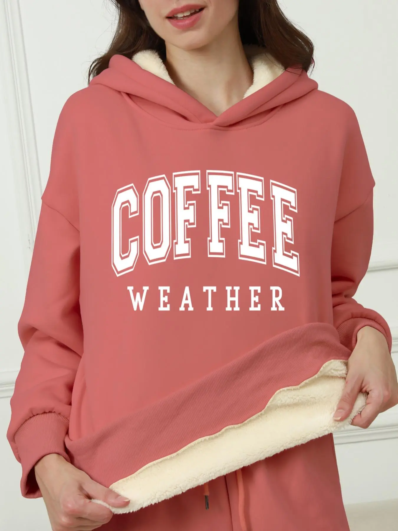 Women's Letter Print Thermal Lined Hoodie, 2024 New Style Casual Long Sleeve Hooded Sweatshirt for Fall & Winter, Women's Clothes for Daily Wear