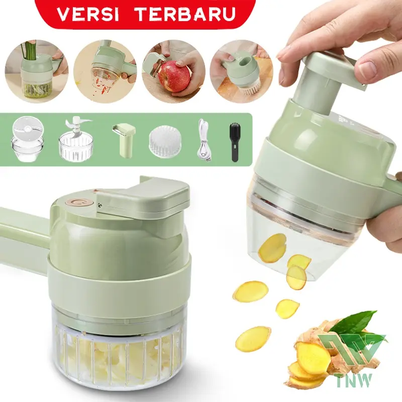 【Newest Version】TNW KB4 Food Chopper Protable Mixer Blender Quatre Kapsule 4 In 1 Alat Pemotong Sayuran Handheld Electric Vegetable Cutter Set with Brush