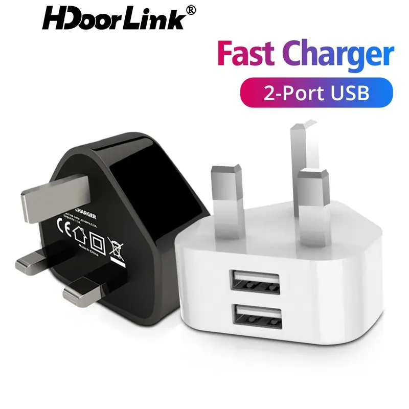 HdoorLink PD20W UK Plug Dual USB Charger 5V/2A Universal Travel Charging Head QC3.0 Travel Charger