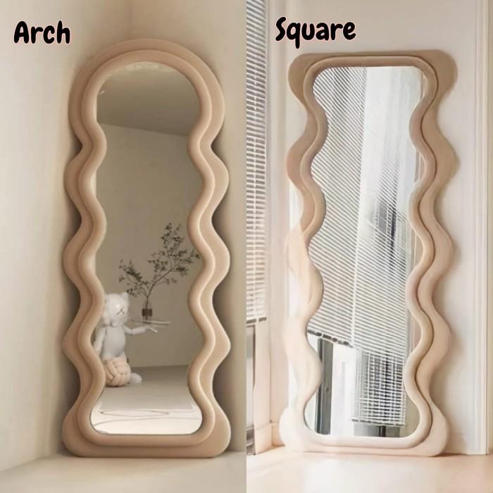 PROMO BIG SALE Cermin Aesthetic / Cermin Estetik / Irregular Wavy Mirror / Standing M - Pink, Standing 180x75 1