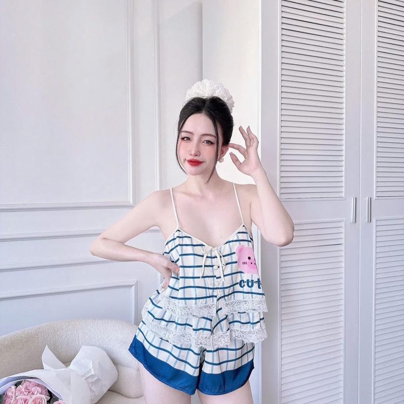Bộ ngủ 2 dây Bunny cao cấp phối ren Đồ bộ 2 dây phối ren tầng cao cấp dành cho nữ lụa latin cao cấp mềm mại mát mẻ Bộ 2 dây sang chảnh Women đồbộ mặc nhà d ễ thương 7