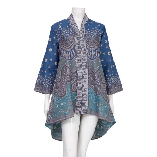 Couple Baju Batik Sarimbit Motif Abstrak Ombak #biru 3
