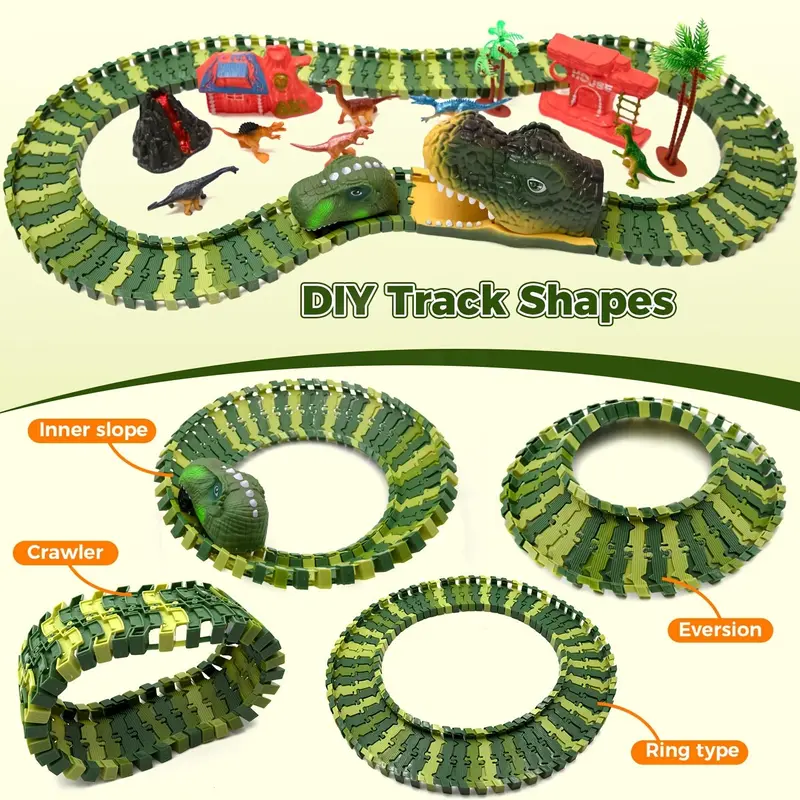 Dinosaur Race Track Toy Set, 1 Box Flexible Train Track Race Car Track Toy with Dinosaur Character, Birthday Gift for Boys & Girls 3