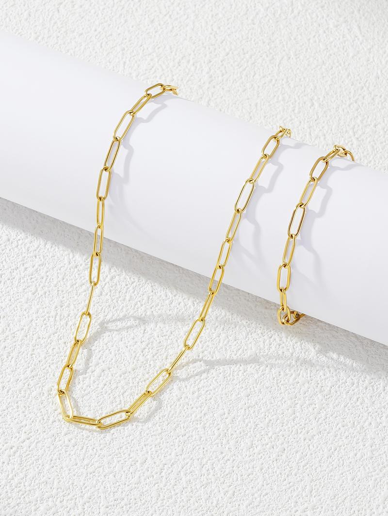Product Introduction of European and American Style Hip Hop Fashion Geometric Elements Fashion Simple Titanium Steel Bare with 18K Gold Plated Bracelet Collarbone Necklace Set 2