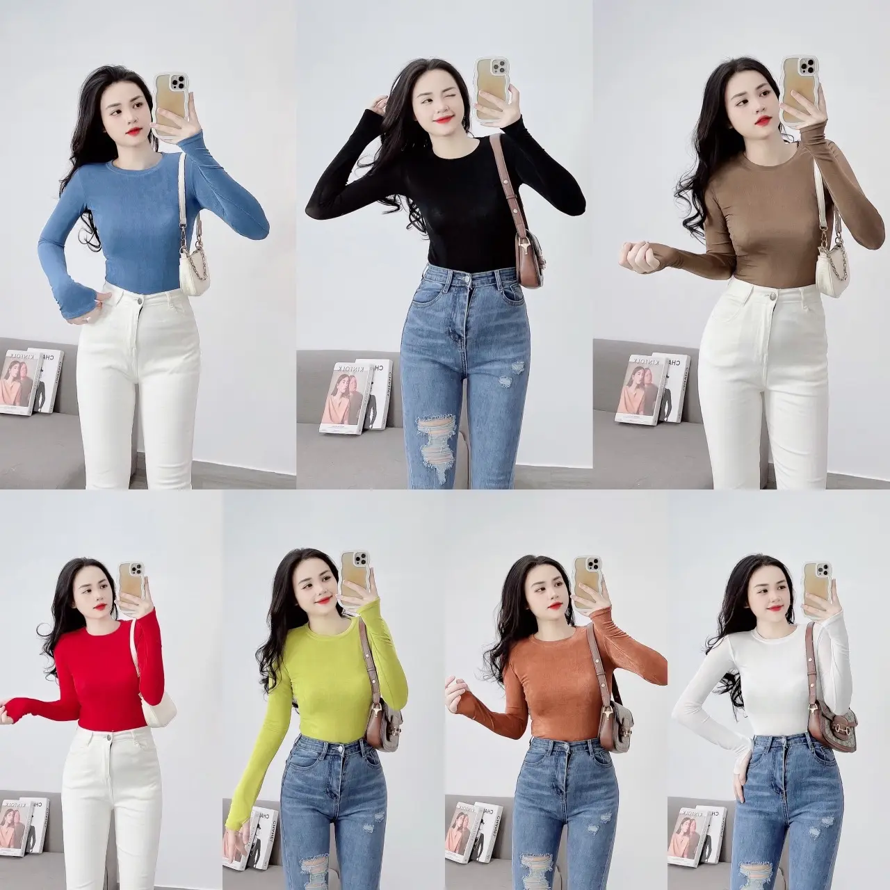 D012_Áo Thun Nhũ Tay Dài Xỏ Ngón ôm body Nữ