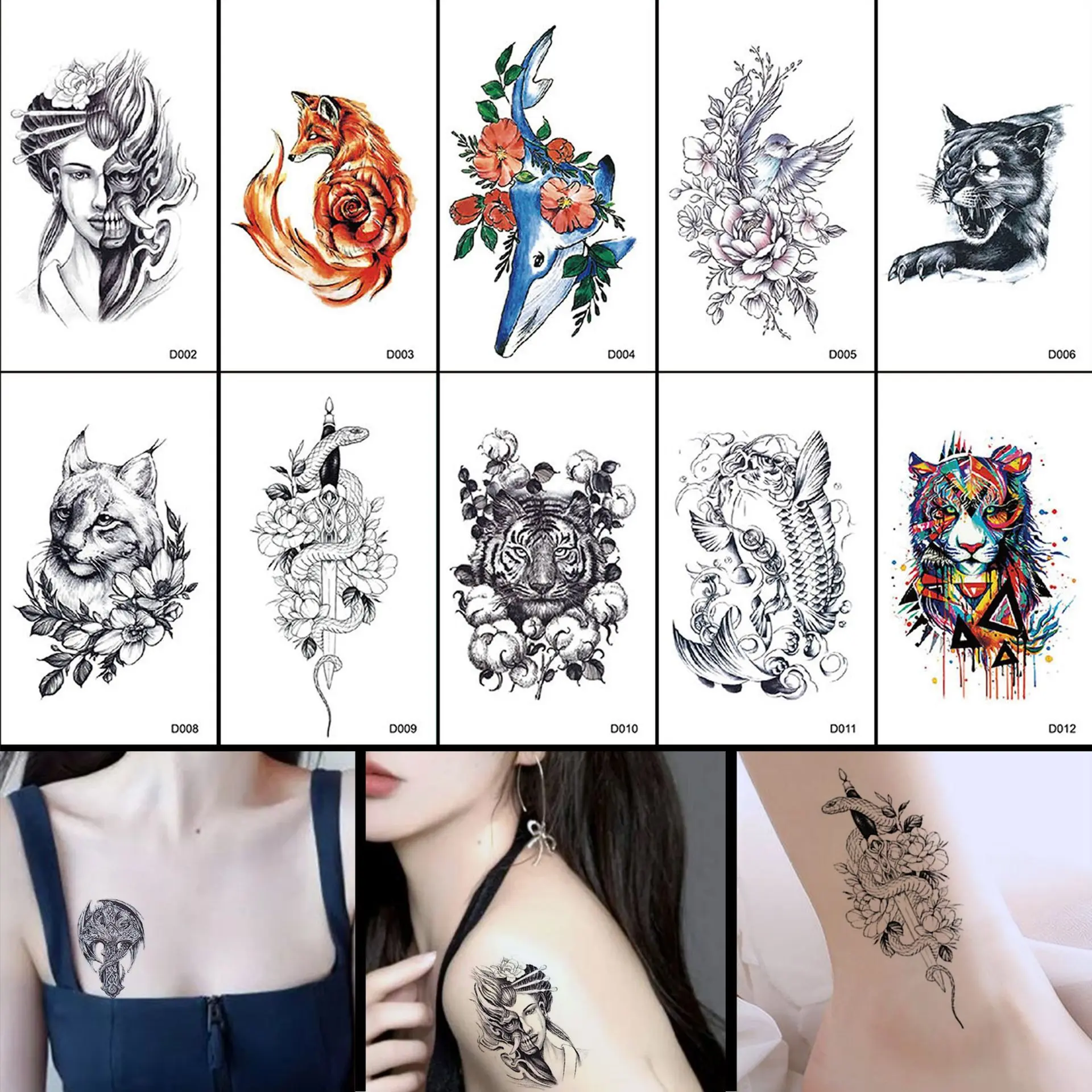 Miếng Dán Hình Xăm, Dành Cho Nam Và Nữ, Che Khuyết Điểm, Vết Sẹo, Miếng Dán Hình Xăm Mô Phỏng, Trang Phục