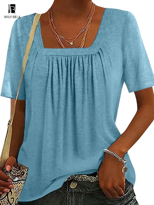 Imily Bela Women's summer square neck casual short sleeve T-shirt 4