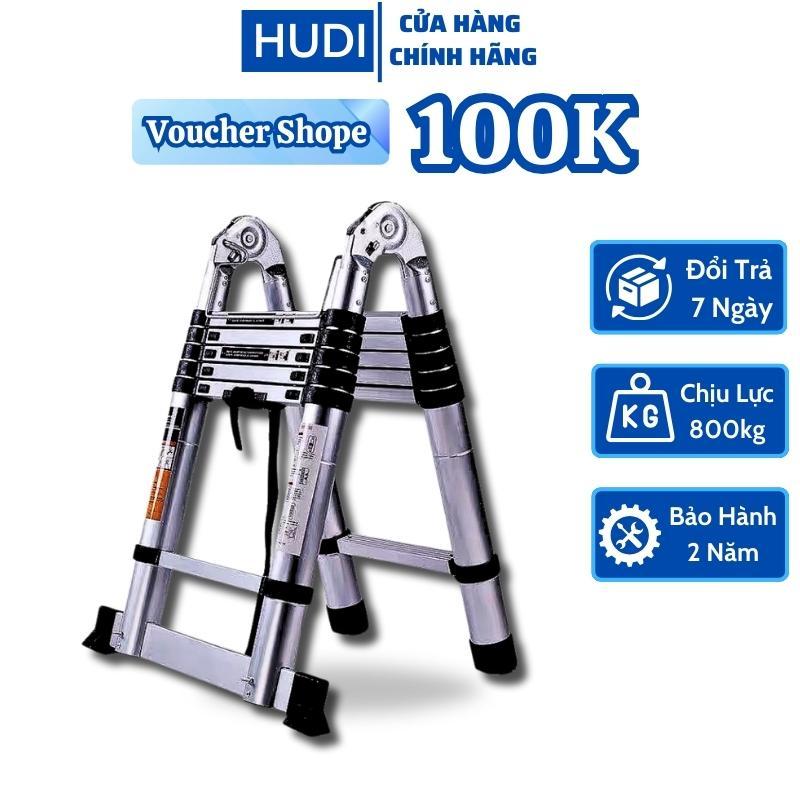 Thang Nhôm Chữ A 3,8m - 4,4m - 5m - 5,6m - 6,6m - 7,4m Rút Gọn HuDi Cao Cấp Chịu Lực 800KG Chống Trơn Trượt, Chố