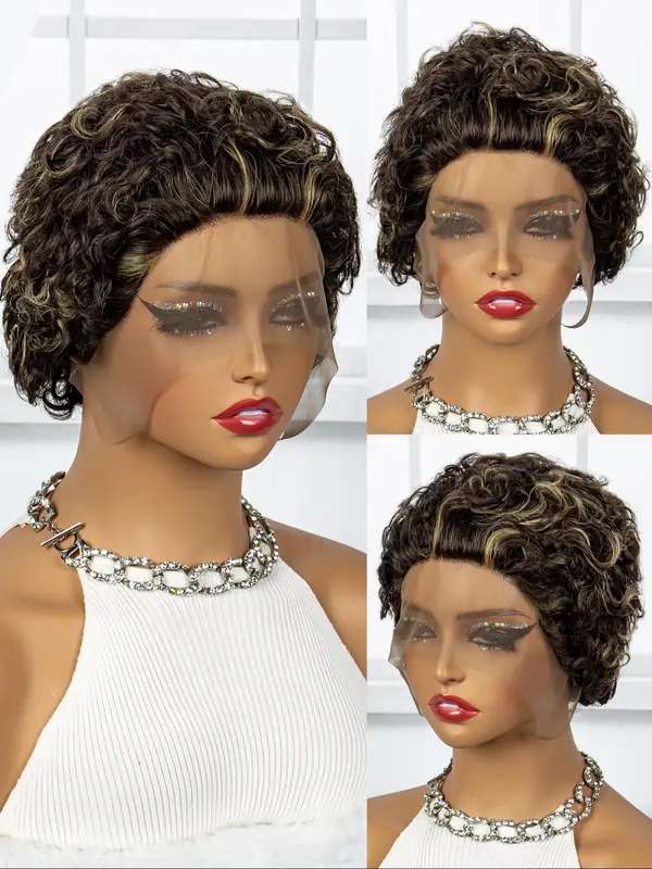 6 Inch Short Wavy Afro Wig for Women, Gorgeous Fluffy Human Curly Wig with Blunt Bangs, Human Hair Wigs for Party, Daily Use 7