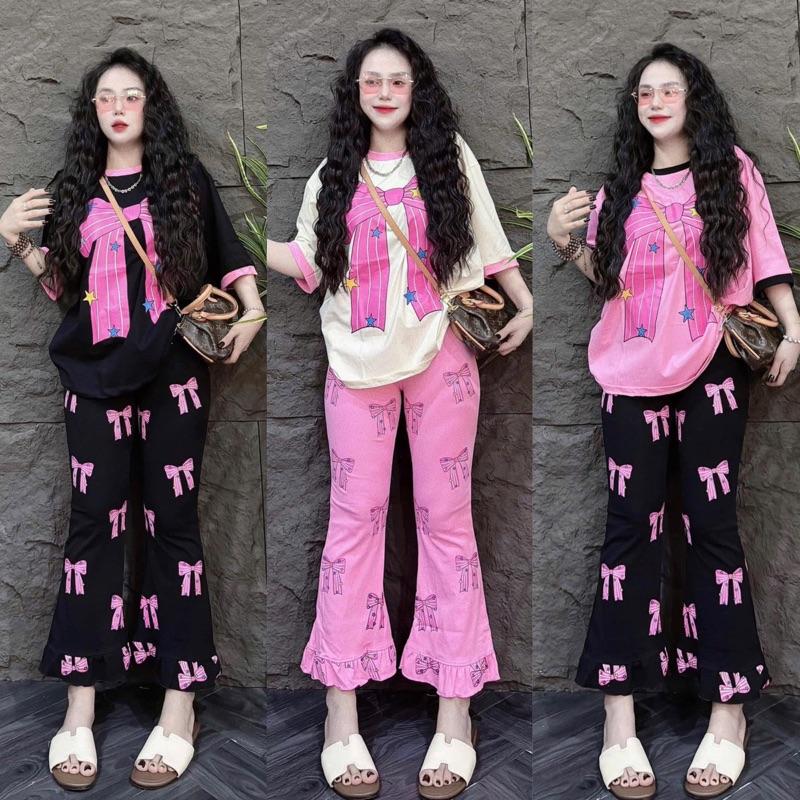  SÉT ĐỒ NỮ ,ĐỒ BỘ ÁO NƠ FROM RỘNG KÈM QUẦN LOE LAI BÈO THUN GÂN TĂM _HÌNH THẬT 