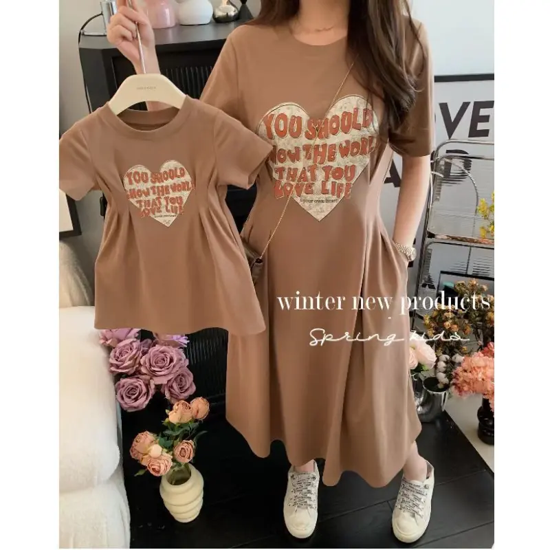 Trang Phục Mùa Hè, Phong Cách Hàn Quốc, Thường Ngày, Thiết Kế Tình Yêu Tiếng Anh, Quần Áo Mẹ Và Con, Cạp Cao, Váy Mẹ, Phong Cách Hợp Xu hướng Thích Hợp Cho Trang Phục Mẹ Và Con 0