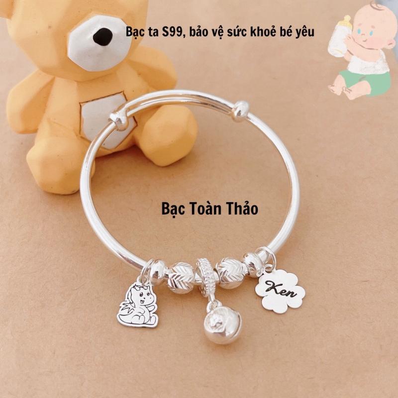 V200 Vòng mix charm khắc tên theo yêu cầu cho bé chất liệu Bạc