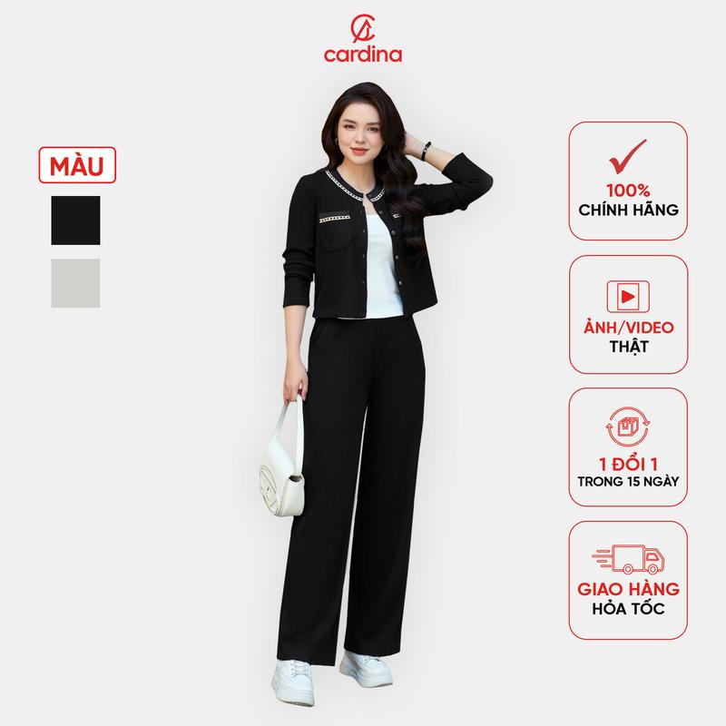 Bộ đồ nữ Cardina chất liệu len nhung thiết kế quần suông phối dây viền phong cách thanh lịch sang trọng Y25 4BTD03