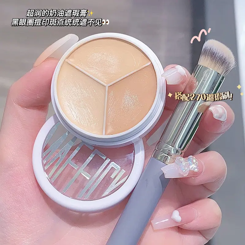 MAFFICK soft and flawless tricolor concealer cream covers facial spots, acne marks, acne skin, dry skin, oil, pickup powder, and wrinkles primer salju  foundation