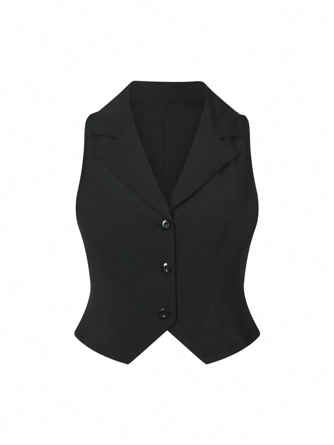 Plus Size Solid Button Front Lapel Vest Blazer, Casual Sleeveless Outerwear For Work Office Business, Women's Plus Clothing For All Seasons, Coat