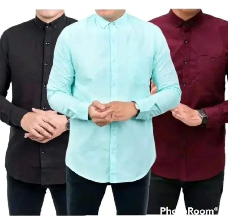 PROMO!!! COD Paket 3PCS Kemeja Polos Lengan Panjang Pria Baju Slim Fit 1
